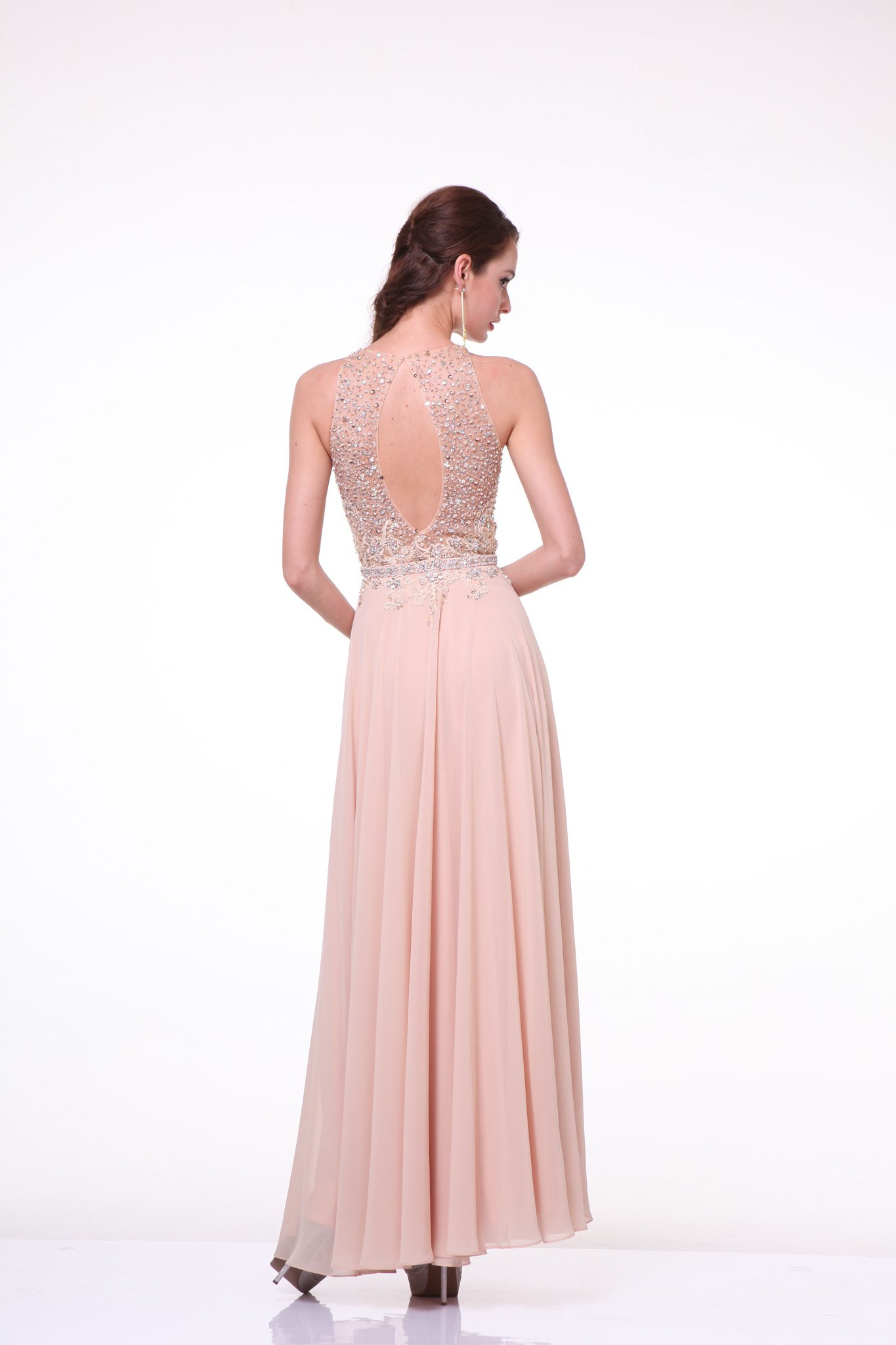 Sleeveless Sequins Belt Sheer Long Formal Prom Elegant Floor Length ...