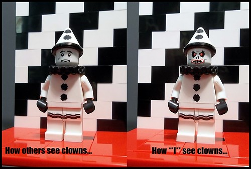 red white black monster fun toy scary lego clown minifigure