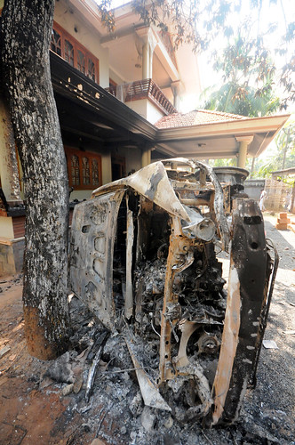 Torched vehicles in Nadapuram.