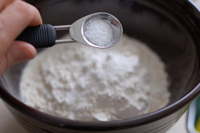 Adding salt to flour for the popovers by Eve Fox, the Garden of Eating, copyright 2015