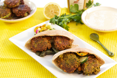 Spinach Falafel with Hatch Chili Mustard Tahini Sauce