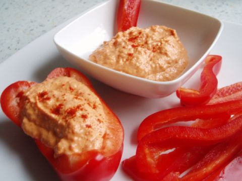 Red Bell Dippers with hot Ajvar Quark