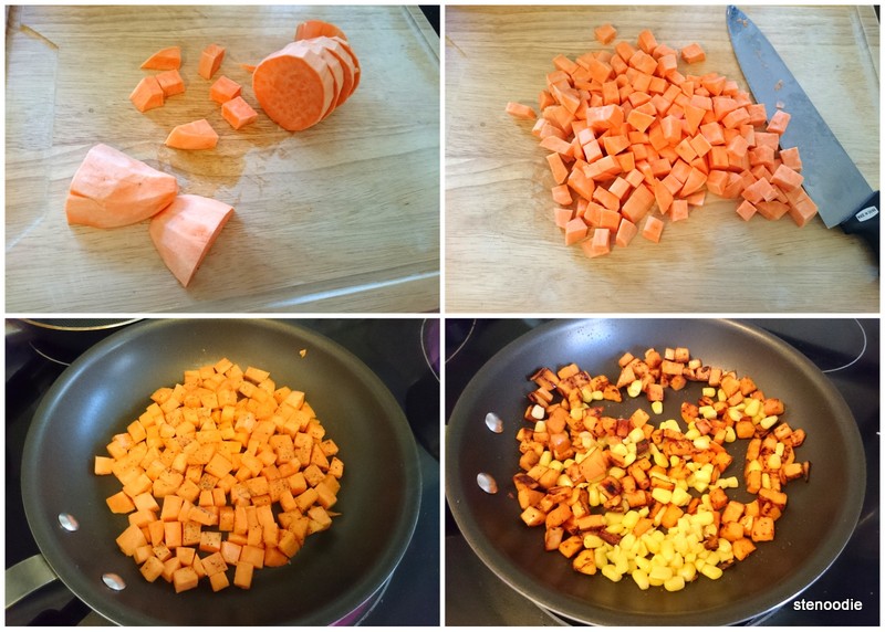  dicing and cooking sweet potatoes and corn