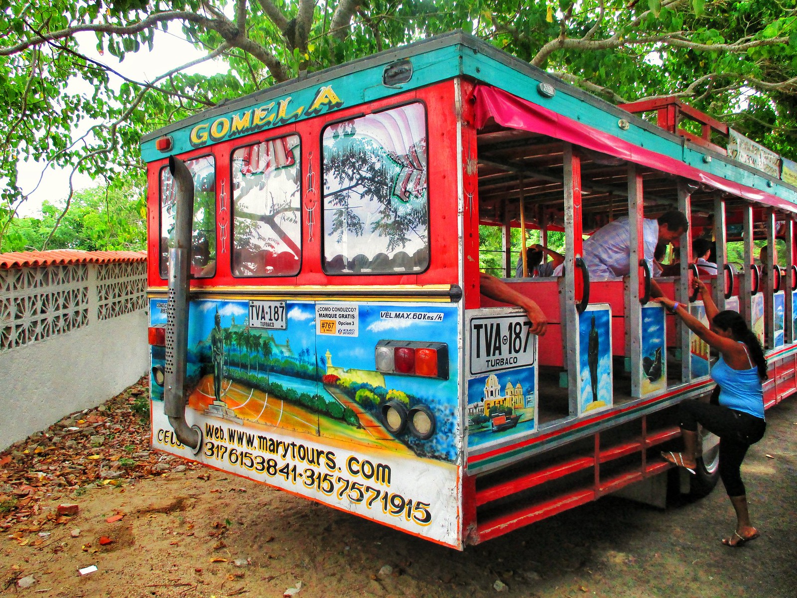A painted chiva bus in Cartagena, Colombia