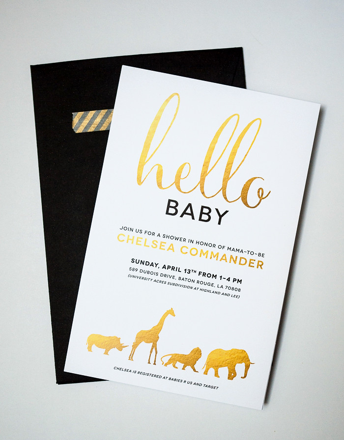 Gold and White Safari Animal Baby Shower Invitation