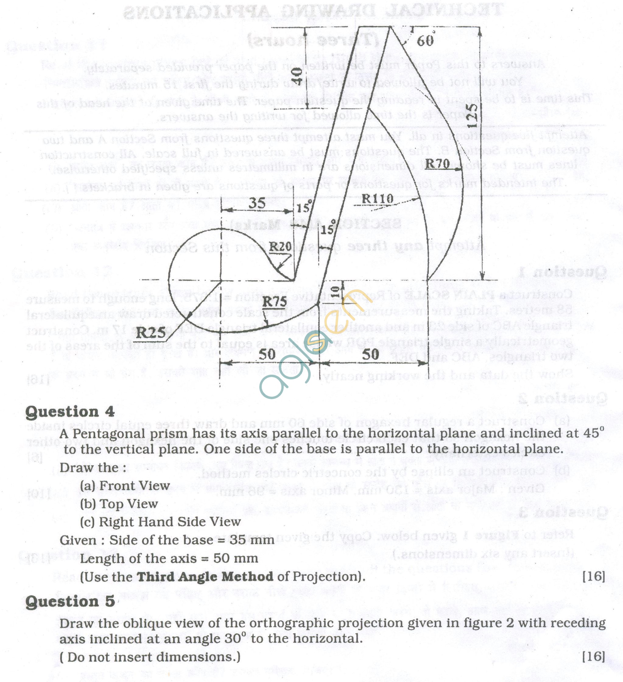 ICSE Question Papers 2013 for Class 10 - Technical Drawing Applications/