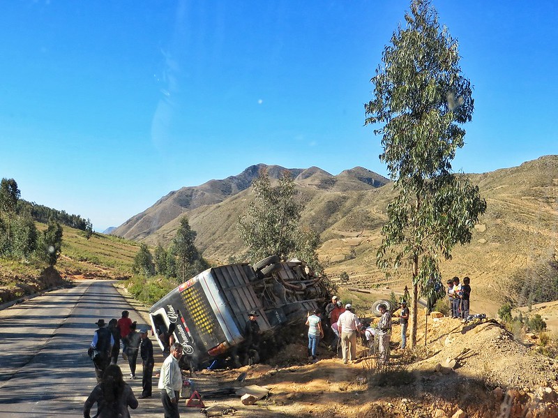 Bus crash on a country road in Bolivia