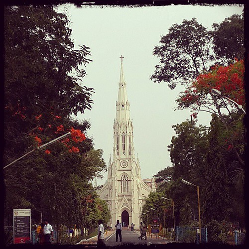 white church valencia square cathedral christian spire squareformat loyola chennai iphoneography instagramapp uploaded:by=instagram galaxys4 foursquare:venue=4bd023b7462cb713d4ced707