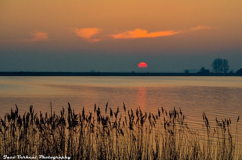 sunset sky orange lake water