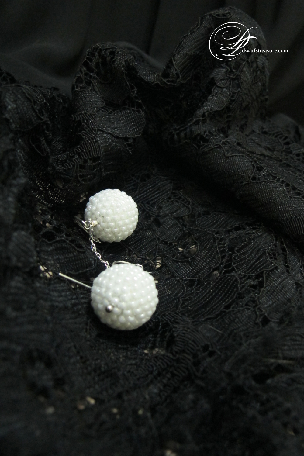 handmade beadwork statement white ball earrings