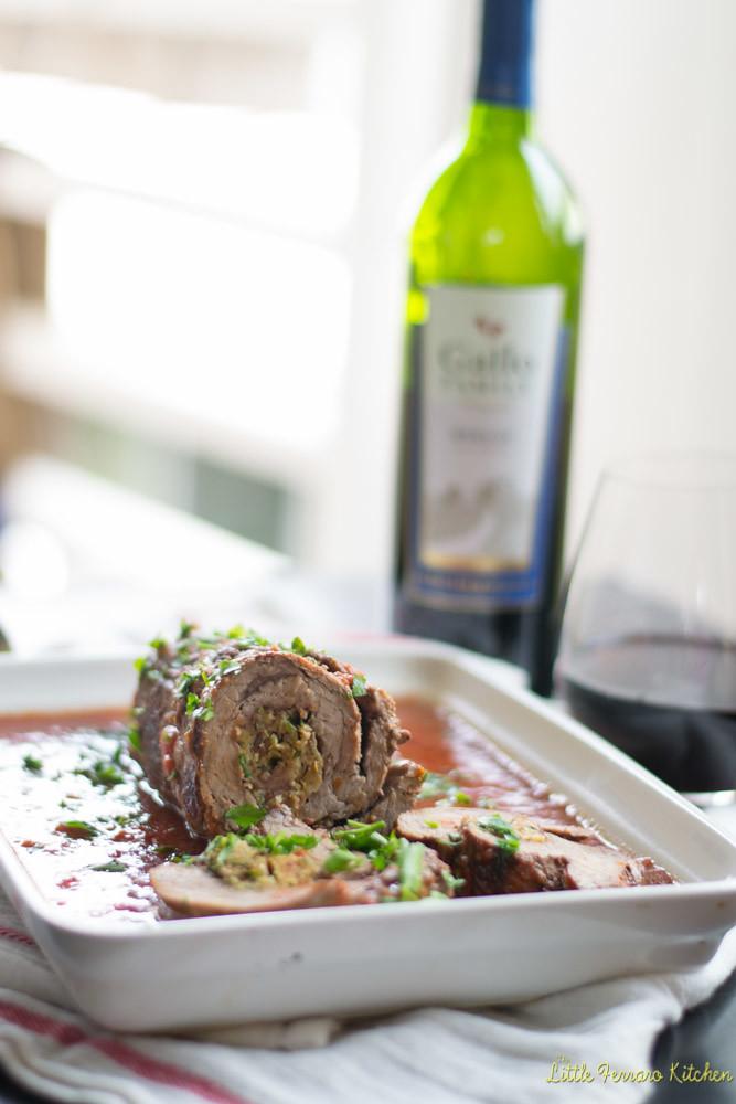Serve beef braciole with a full bodied red wine.
