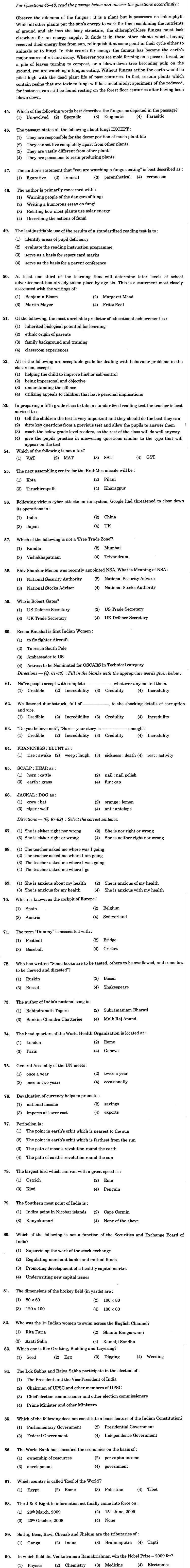 J&K B.Ed. 2010 Question Paper