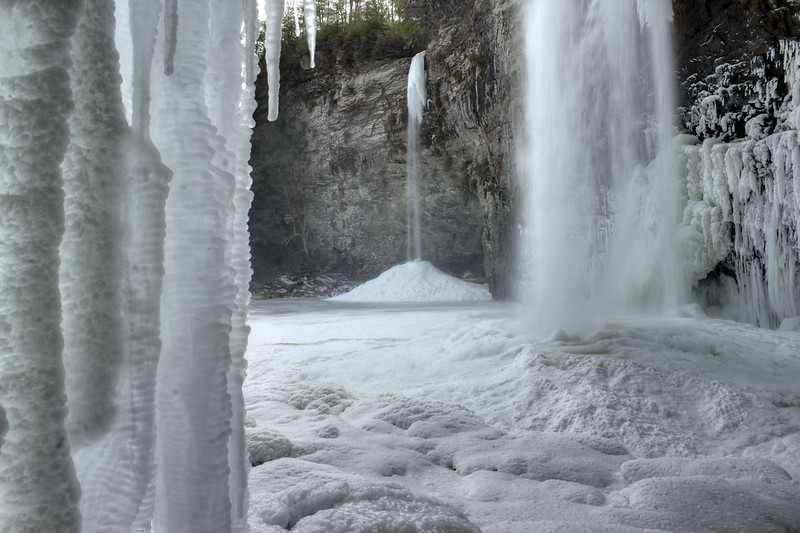 Rockhouse Falls and Cane Creek Falls frozen detail 1, Fall Creek Falls State Park, Van Buren County, Tennessee