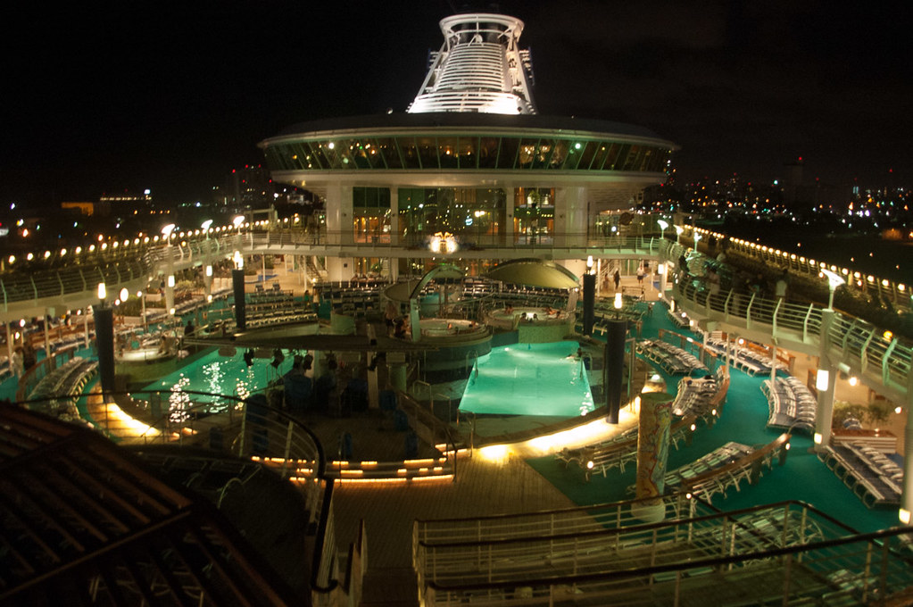 Pools at night on the Adventure of the Seas