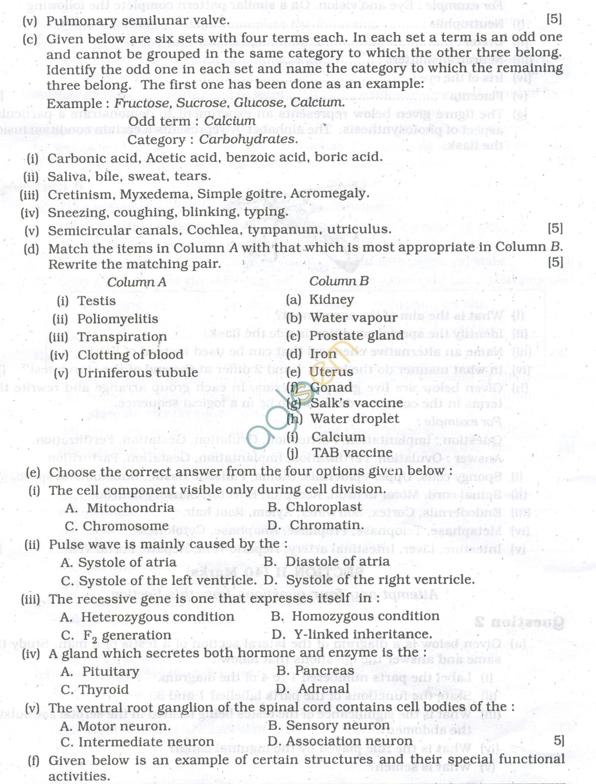 ICSE Question Papers 2013 for Class 10 - Biology/