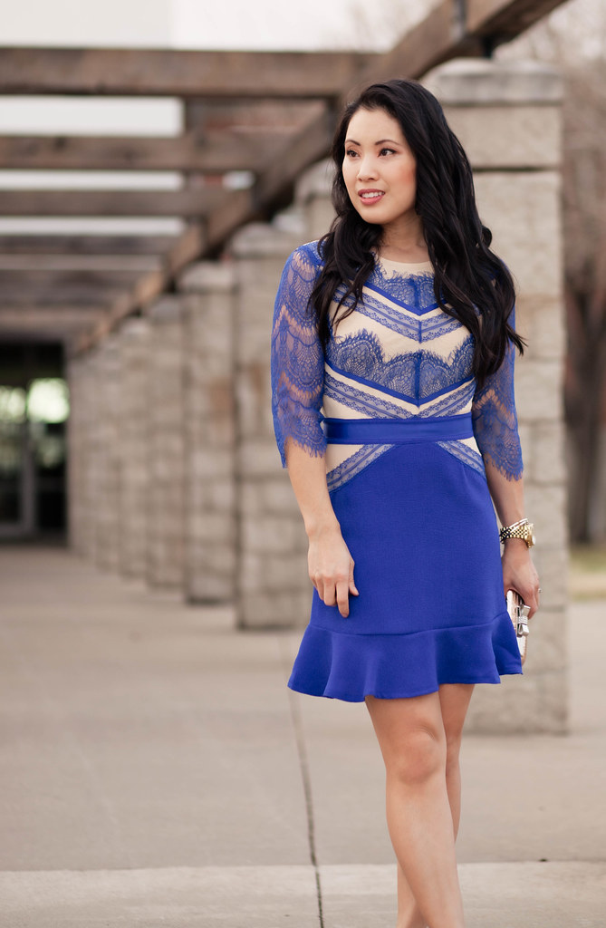 cute & little blog | chicwish blue eyelash lash dress, pave gold bow case clutch | date night outfit