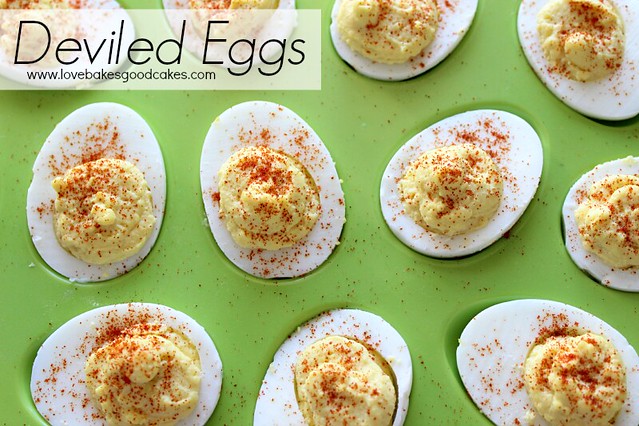 {Classic} Deviled Eggs in an egg tray.
