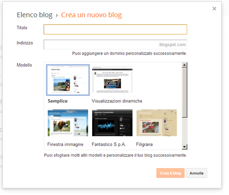 registrare un blog su blogger