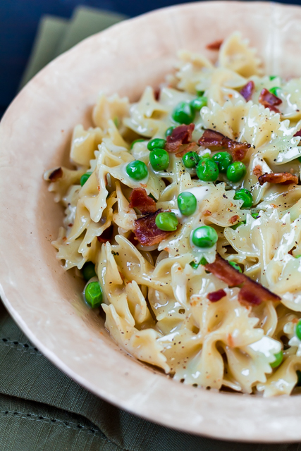 Macaroni and Brie with Bacon and Peas