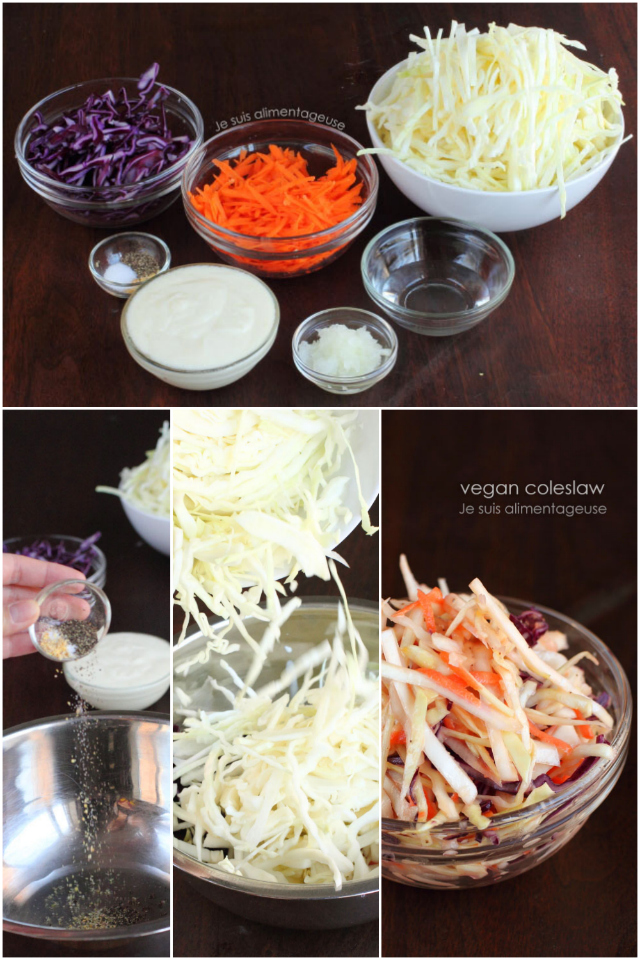A simple vegan coleslaw: it's crunchy and tangy with just the right amount of sweetness.