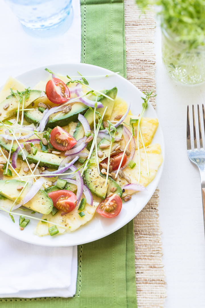 Fresh Pineapple, Avocado and Pea Shoot Salad www.PineappleandCoconut.com #HealthySpring #KitchenIQ