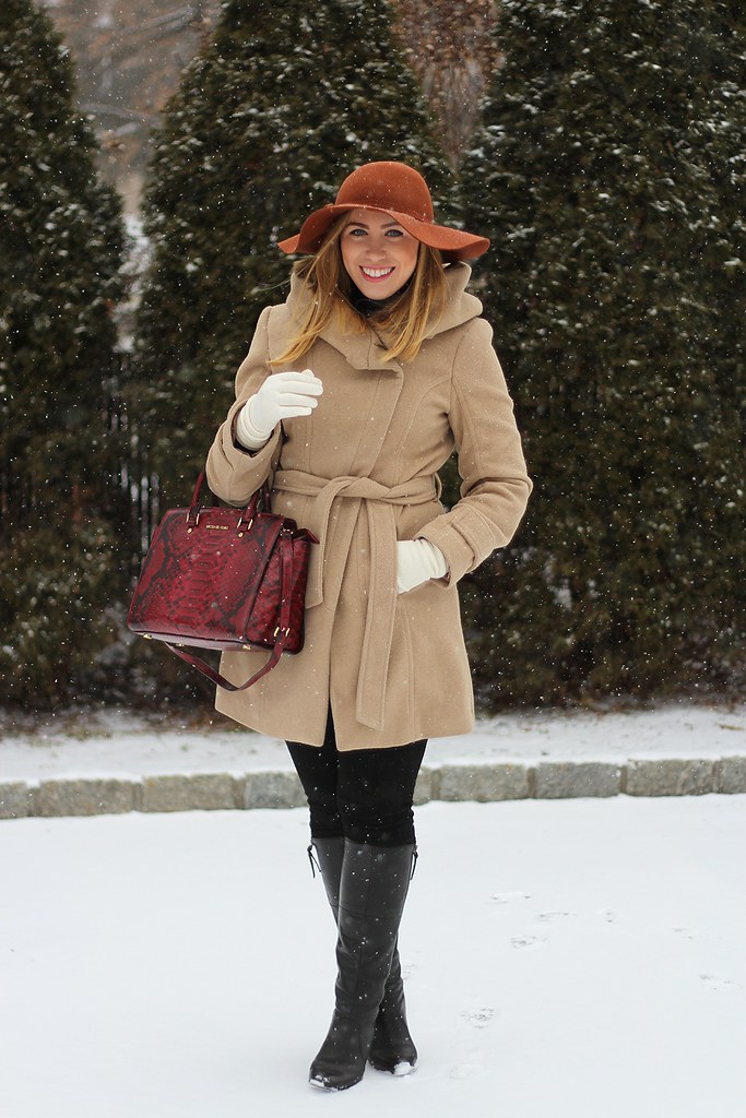 Bundled Up in a Camel Coat & Leather Boots for my January Go-To Outfit on Living After Midnite
