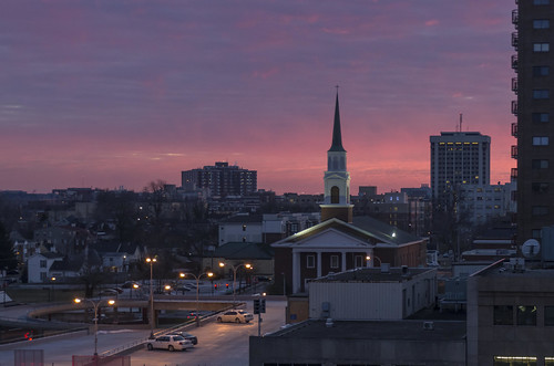 cars church city clouds color dark downtown orangeputple pink sky steeple sunset urban lexington kentucky unitedstates calvary baptist cloudy digital