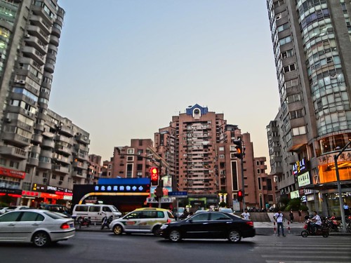china street city building square view shanghai dusk hdr wanke gubei 130808