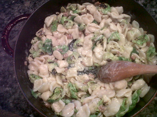 Orecchiette carbonara with charred brussels sprouts Jane
