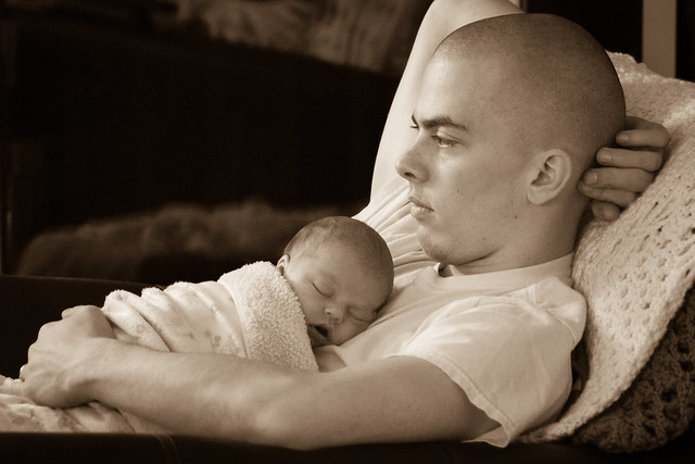 Infant, Father, Daughter, Girl, Baby, Child, Family, B&W, Sepia, Monochrome