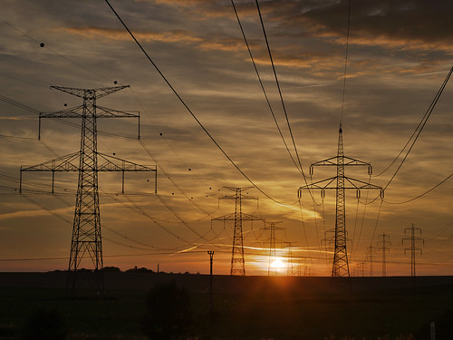 sunset sky cloud sun outdoor dusk cable pylon electricity czechrepublic powerline highvoltage czechia