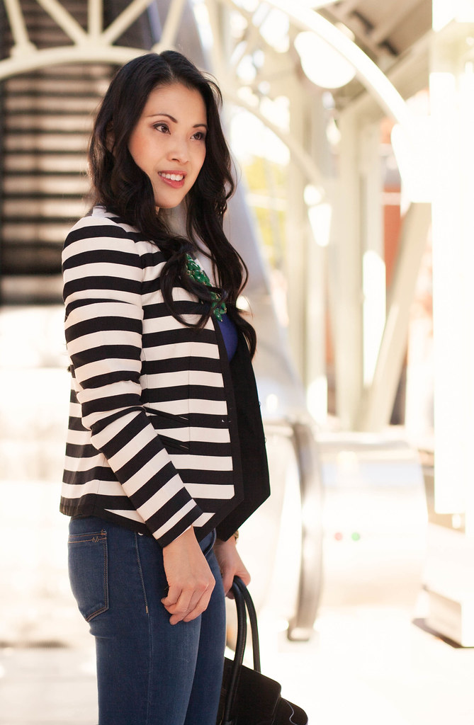 cute & little blog | striped blazer, jewel tones, leopard pumps outfit