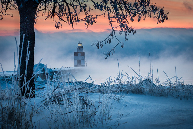 Winter, Lighthouse, Blue, Cold, Kewaunee