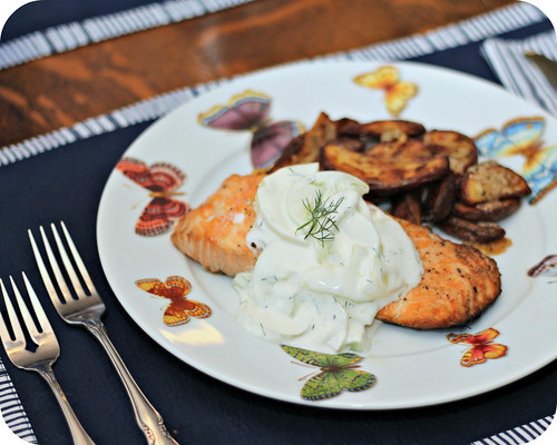 Grilled Salmon with Creamy Cucumber Dill Salad