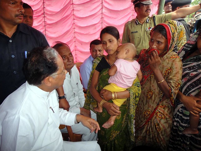 Assam CM Tarun Gogoi with the inmates at relief camps.