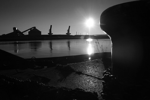 sunset urban sun industry seine docks river noiretblanc rouen