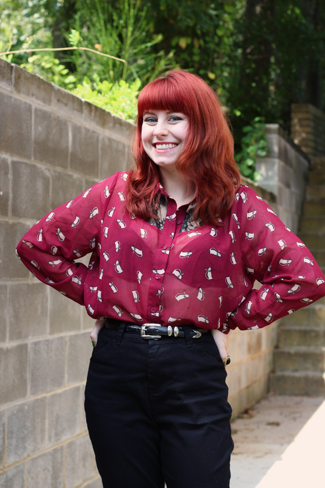 High Waisted ASOS Petite Pants with a Cat Print Blouse | Petite Panoply