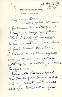 Sherrington to Denny-Brown - 30 April 1939 (S/2/11/12)