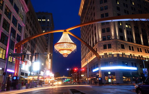 New outdoor chandelier, Playhouse Square, Cleveland