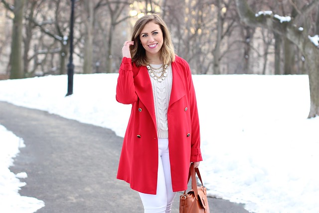Red Trench & Winter Whites | #LivingAfterMidnite