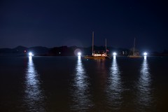 #Night #sea #view #Malaysia #2015 #Nikon #Travel #Langkawi #Island #Light #Moon #boat #Reflection
