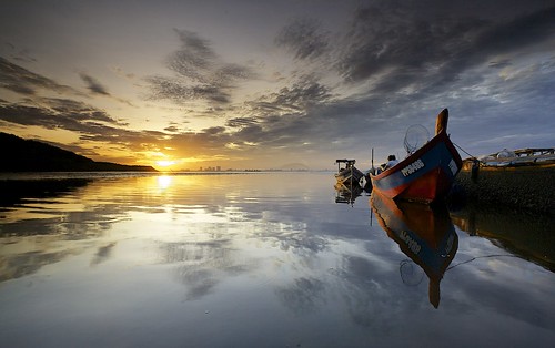 sea sun beauty clouds sunrise painting boat fishing awesome penang