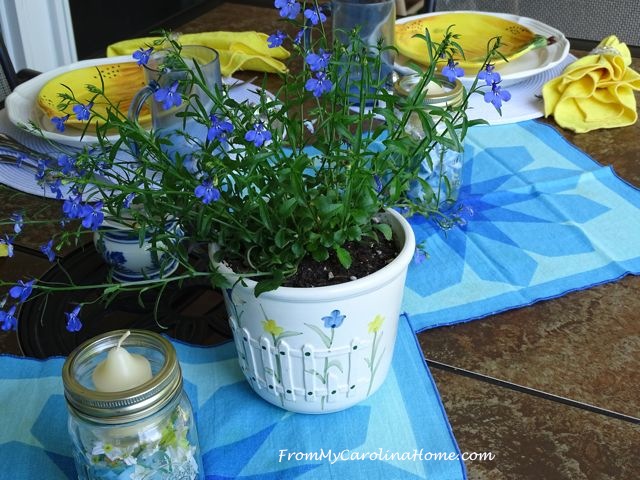 Blue and Yellow Outdoor Tablescape at From My Carolina Home