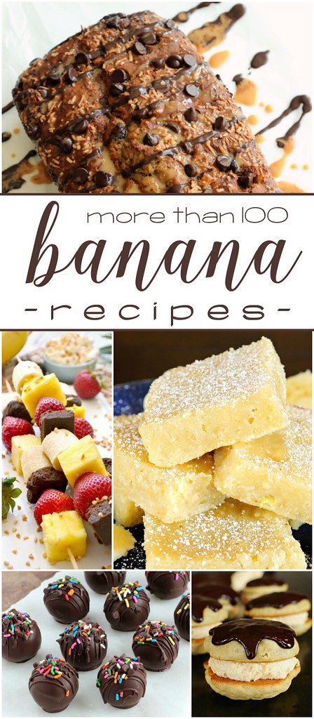 More than 100 Banana recipes collage.