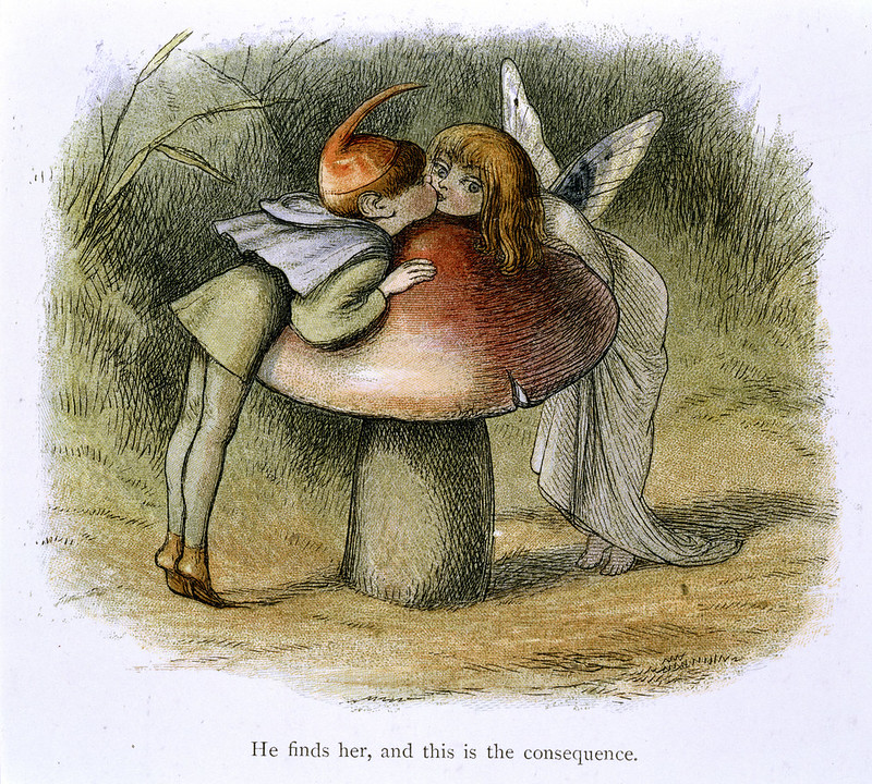 In Fairy Land A series of pictures from the elf-world by Richard Doyle With a poem by W Allingham - caption: 'An elf and a fairy kissing'