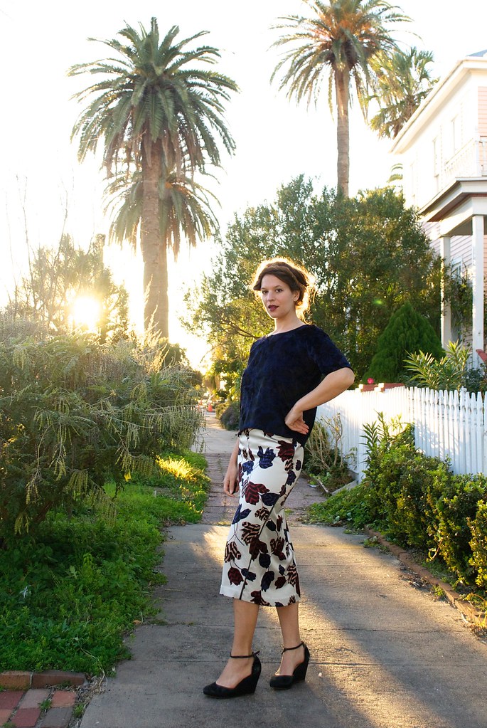 Mood Fabrics Marc Jacobs Poly Floral | Style Arc Zoe Skirt