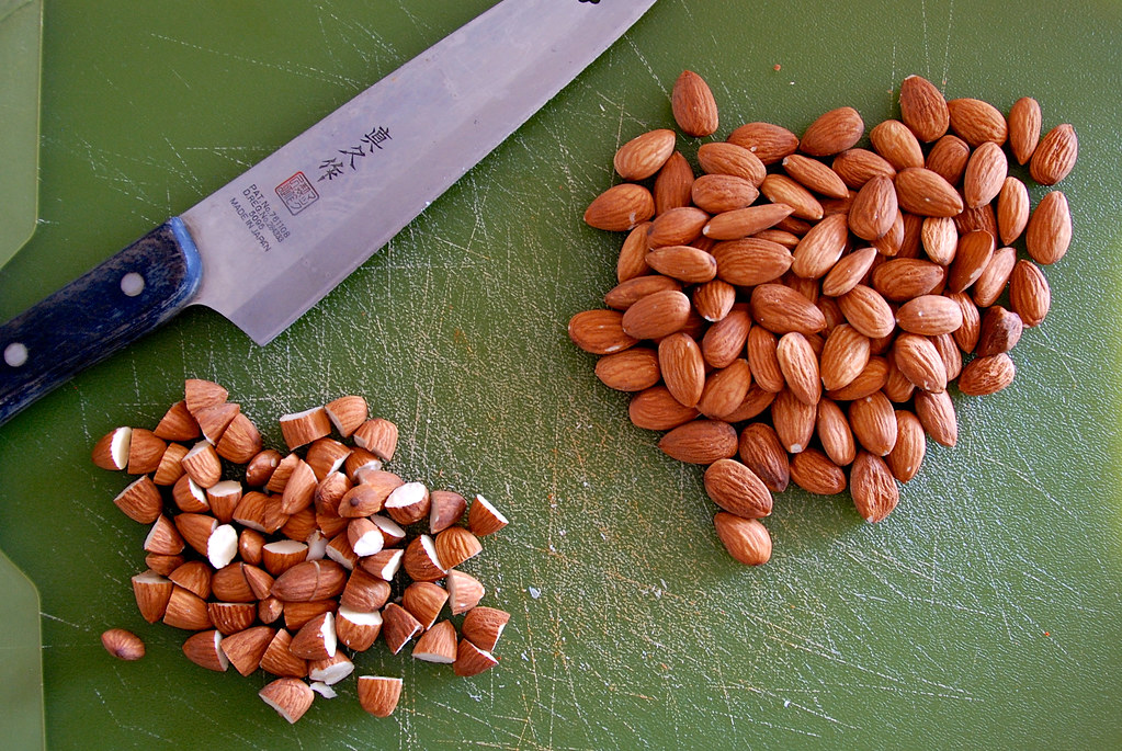 chopping almonds