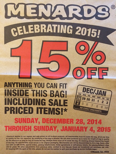 Menards Deals, 12/28/2014 - 1/4/2015 (15% off Anything You Can Fit Inside the Bag)! - The ...