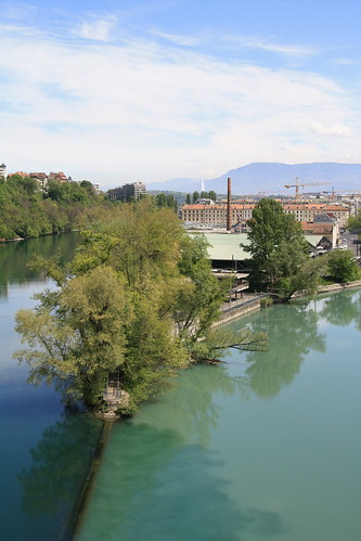 bridge blue light white alps water river dark switzerland spring mixed different view geneva rhône junction pale glacier together join rivers mixing milky murky arve rhone glacial jonction