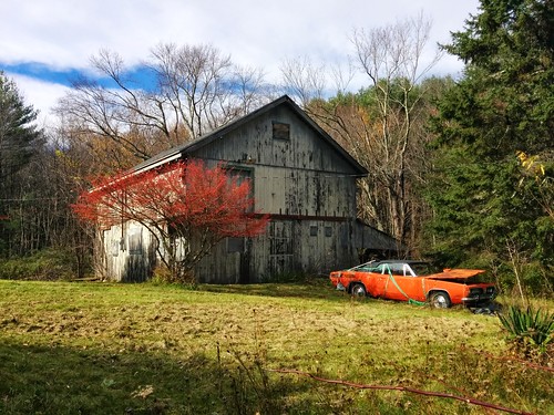 old abandoned car barn rural landscape woods junk scenery empty massachusetts country newengland derelict lgcameraphone